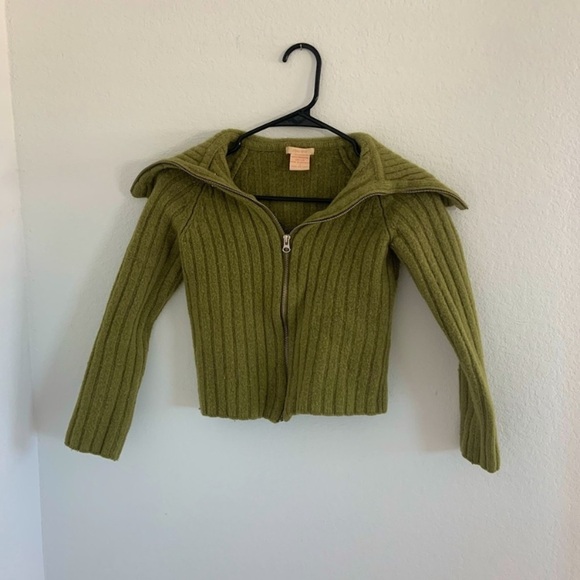 Y2k 100% Lambswool Mini Cropped Zip-up Sweater - Picture 2 of 8